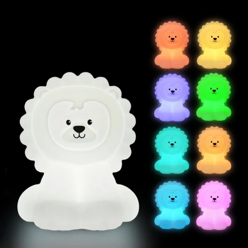 LED-Nachtlicht für Kinder mit Bluetooth-Lautsprecher Löwe | Silikon-Touch-USB-Nachtlicht für Kinder | JS-L8L-330