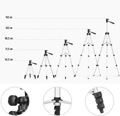 Smartphone-Halterung | 1,5 m | Teleskopisches Stativ für Kamera | schwarz | Z14-1.5M-Black