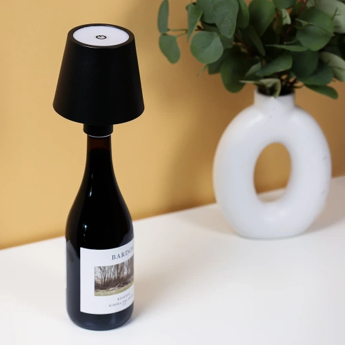 LED-Tischlampe mit eingebautem Akku | Tischlampe zum Aufstecken auf eine Flasche | HJA45-SCHWARZ