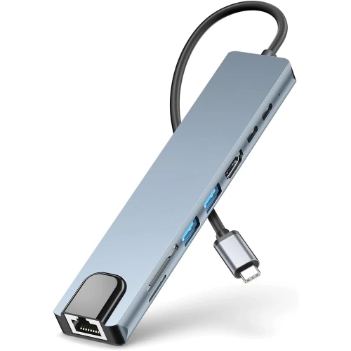 USB-C Hub mit 2x USB-A + 2x USB-C + SD + TF + HDMI + LAN | Adapter, Typ C 8-in-1 Splitter | HUB