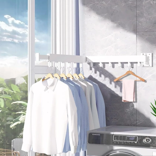 Kleiderständer klappbar | Wandmontage, ausziehbar, mit Haken | weiß | LYJ-D60-WHITE