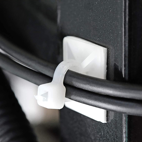 Kabel- und Leitungsorganizer Set | 10 Stück, mit Kabelbindern und Basis mit Schaumstoffklebeband, 40 mm | schwarz | KZ-D06-40MM