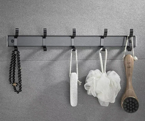 Wandgarderobe mit verschiebbaren Haken | Metall-Kleider- oder Handtuchhalter | QH-8G-grau