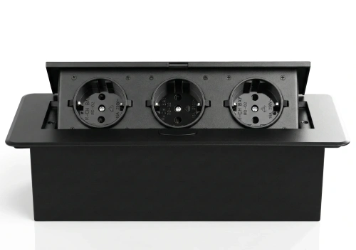 Einbau-Steckdosenleiste mit 3-fach Schutzkontakt und Erdung zum versenkten Einbau in Arbeitsplatten | JX-S267J