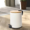 Abfalleimer für Bad | rund, Bambusdeckel, Pedal | 5 l, weiß | GY-TB5L