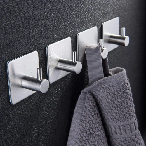 Silberner Kleiderhaken für Kleidung, Handtücher, Geschirrtücher | Selbstklebende Halterung für Küchenutensilien | BXG-4PCS-SILVER