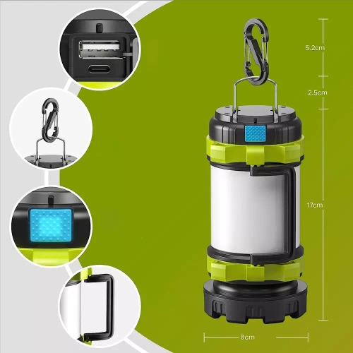 LED-Campinglampe mit Powerbank-Funktion, Outdoor-Taschenlampe | 800 lm, 3.700 mAh, bis zu 20 h Laufzeit, 6 Leuchtmodi, rotes Licht, IPX4 | HC-260