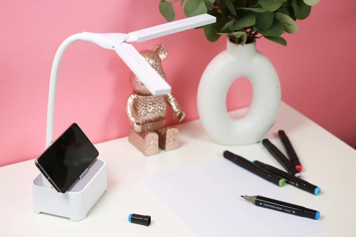 Schreibtischlampe für Kinder | LED Lampe mit Organizer und Handyhalterung | Schreibtischlampe mit Farbwechselmöglichkeit | TDL-126-WEISS
