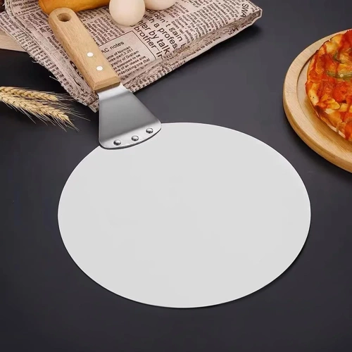 Stahl-Pizzaschaufel | Brot- und Gebäckschieber | Runde Ofenschaufel | MD-120-SILVER