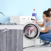 Grauer Wäschekorb | Bambus-Spielzeugbehälter | Holzwäschekorb | Einzelkammer-Wäschesammler für das Badezimmer | Eckiger Wäschekorb | AYL-60L-GREY