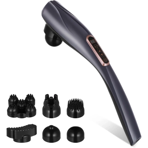 Massagegerät mit austauschbaren Aufsätzen | Vibrationsmassage für den Rücken | Massagepistole zur Bekämpfung von Cellulite | YT-1706-GREY