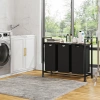 Wäschekorb mit Regal | Dreifach-Wäschekorb | Wäschekorb mit Rollen | MZ-B30-SCHWARZ