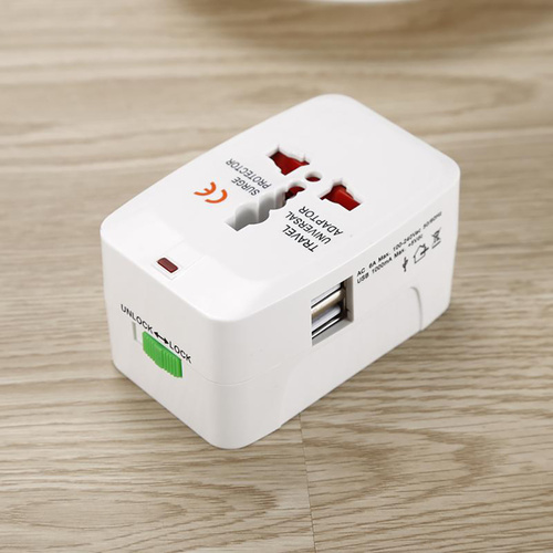 Multifunktionales Reiseadapter, Netzadapter mit Ladegerät und zwei USB-Anschlüssen | EU/USA/CN/UK/AUS | AD-T202