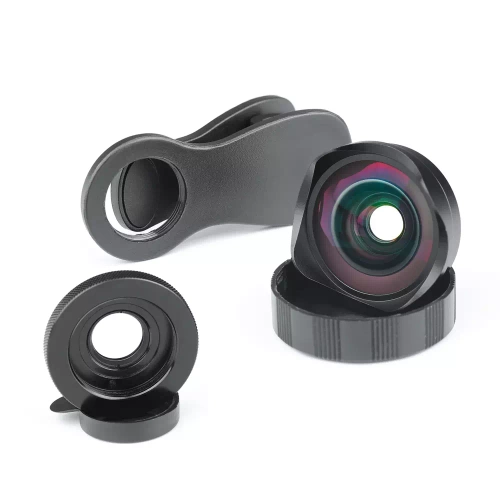 4K HD Objektiv, Linse, Aufsatz für Handy | 2-in-1 Makro 15x + Weitwinkel | Clip, Hülle, Tuch | DT-020