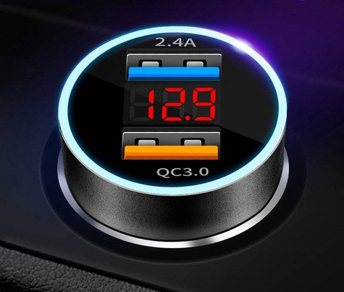 Schnellladegerät fürs Auto 2x USB mit LED-Display | Quick Charge 3.0 | Spannungsmesser | CA-003
