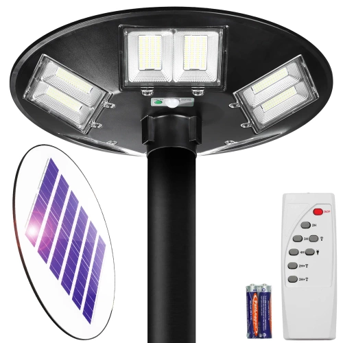 LED-Straßenleuchte Solar UFO | 1.000 W, 12 Ah, IP65, 672 SMD5730 LEDs | großes Solarpanel 6 V/15 W | Fernbedienung | LDT-B840