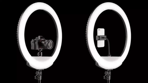 Starker LED-Ringlicht mit stufenloser Farb- und Helligkeitsregelung, 195 cm Stativ | 3 Handyhalter, Tasche | YQ-480B