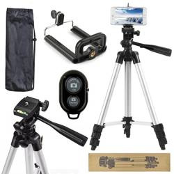 Stativ-Set | 1/4" Gewinde, 150 cm Höhe | Bluetooth-Fernbedienung | Smartphone-Halterung | Transporttasche