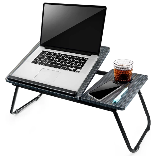 Klappbarer Laptoptisch mit verstellbarem Neigungswinkel | Funktionstisch mit Zusatzplatte | Mobiler Bettständer | LFD-5532-BK