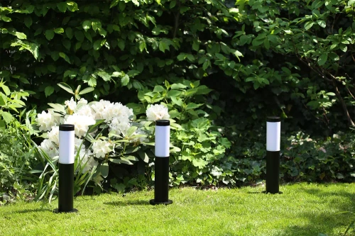 Gartenstandleuchte mit rundem Sockel für E27-Glühbirne | 230V Stromversorgung, Edelstahl | Mattschwarz, 45cm | LLR-45CM