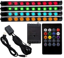 RGB-LED-Autoinnenbeleuchtung über USB | Bluetooth-Verbindung mit der Anwendung auf dem Telefon | 4x LED-Streifen 9 Dioden 5050 15cm | IR-Fernbedienung | Musikmodi