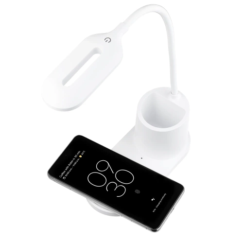 Schreibtischlampe mit LED und induktiver Ladefunktion | weiß | WD-T03-WHITE
