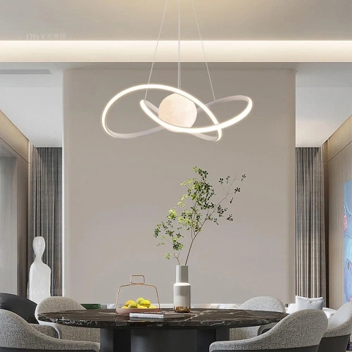 Hängende LED-Lampe 60W | Stilvolle Lampe mit 3D-Mond | RLT-50CM-60W-W