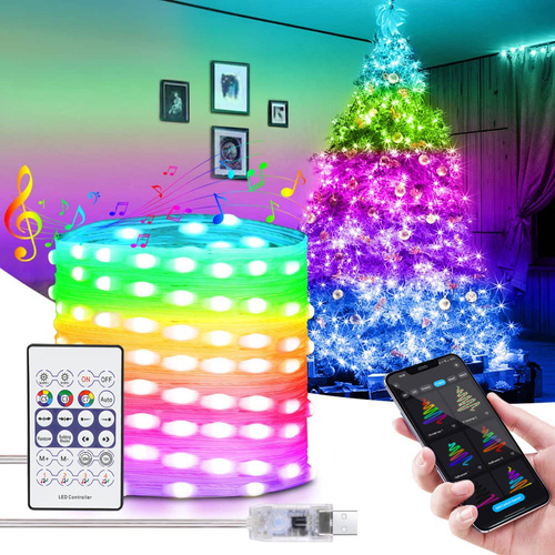 LED-Band WS2812B RGBIC 10 m | Neon Lichterkette | Fernbedienung IR, Bluetooth, IP65, USB | ASF-RGB-10M