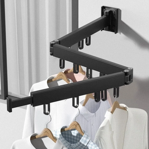 Klappbarer Kleiderständer | Faltbarer Wäscheständer | Wandhakenleiste | LYJ-T90-BLACK