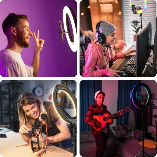 RGB-Ringlicht-Set | 26 cm mit Stativ 210 cm und Fernbedienung | geeignet für Make-up und Videoaufnahmen | SENY-RGB-26CM