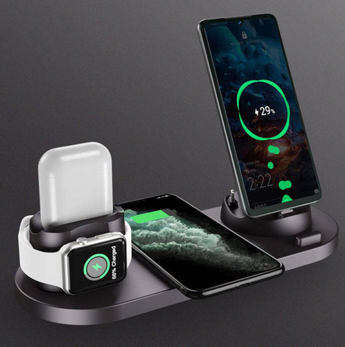 Qi-Dockingstation für Apple iPhone Airpods Watch | kabelloses Ladegerät 15W | 3 Stecker - USB-C / Lightning / Micro USB | WD-01