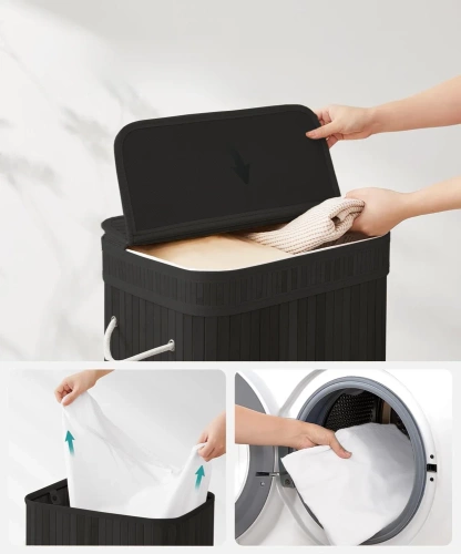 Wäschekorb | Bambus-Aufbewahrungsbox, einteilig, 80 l | schwarz | UYL-80L-BLACK