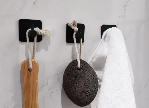 Schwarzer Kleiderhaken für Kleidung, Geschirrtücher, Handtücher | Selbstklebende Halterung für Küchenzubehör | BXG-4PCS-SCHWARZ