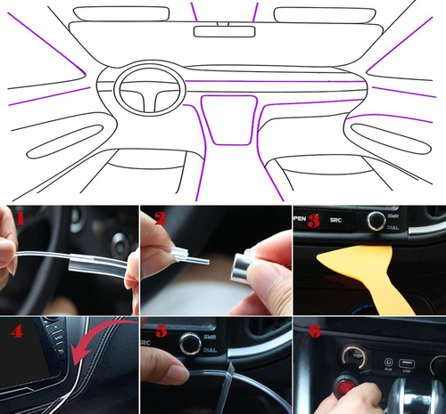 12V Auto LED Innenbeleuchtung, 6M LED 5050 RGB Ambientebeleuchtung Atmosphäre Neon Lichtleiste Light, wasserdichte LED Licht Strip Streifen mit APP | 4 in 1