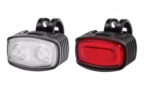 USB-LED-Fahrradlicht-Set – Vorne Weiß + Hinten Rot | Leistungsstarke Fahrradbeleuchtung| mit Batterie | BK-L8005