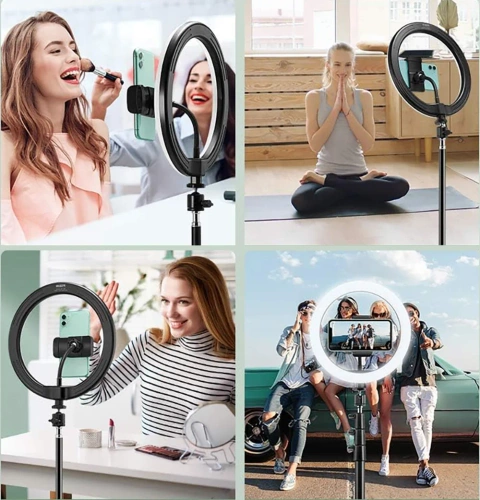26 cm LED-Ringlicht mit 210 cm Stativ | Make-up-, Streaming- und Aufnahmeset mit Telefonhalterung |