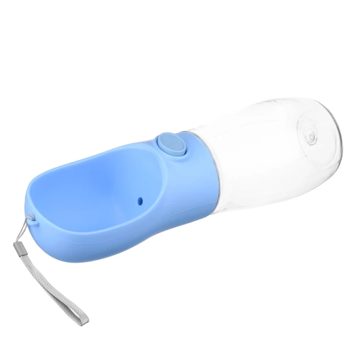 Tragbare Trinkflasche für Haustiere | Wasserflasche für Hund oder Katze | Trinkflasche mit angehängter Schale | PAC-500ML-BLUE