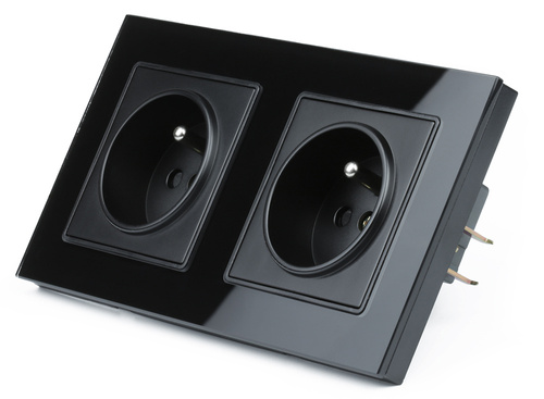 Doppelsteckdose mit Schutzkontakt und Rahmen | 230 V | schwarz gehärtetes Glas | F60-SC80-2