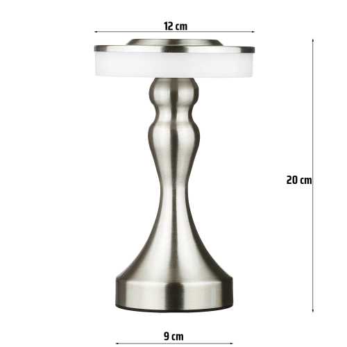 LED-Tischleuchte mit integriertem Akku | Nachttischleuchte mit drei Lichtfarben | Stimmungsleuchte für Hotel, Restaurant | HJA14-A-SILVER