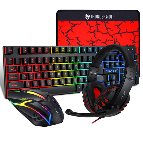 Gaming-Set mit RGB-LED-Beleuchtung | Tastatur, Maus, Headset, Mauspad | schwarz | TF800