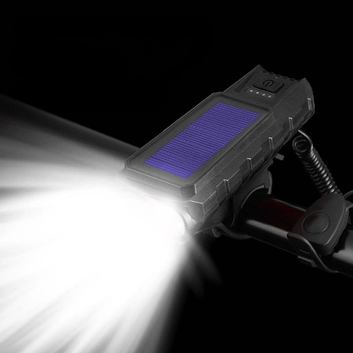 Solar Fahrradlicht mit Hupe 130 dB | LED-Beleuchtung 400 lm | Wasserdichtes Fahrradlicht | QX-LY-17-2 