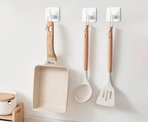 Weißer Haken für Kleidung, Geschirrtücher, Handtücher | Selbstklebende Halterung für Küchenzubehör | BXG-4PCS-WHITE