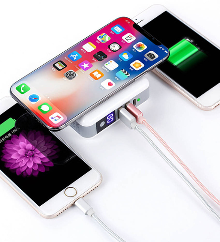 Multifunktionsnetzladegerät | 2x USB-A 1x USB-C | Powerbank 6700mAh | Induktive Qi-Ladestation | KP-Super