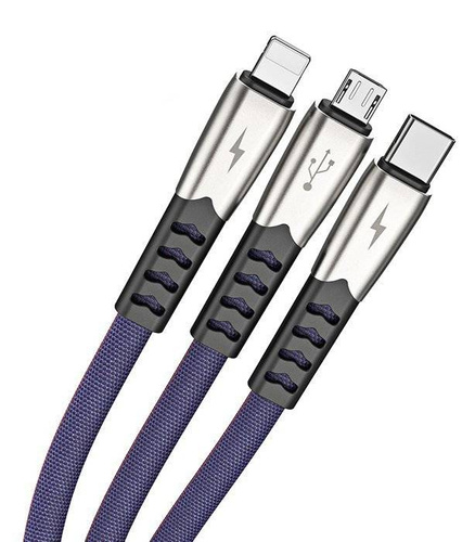 3-in-1 verstärktes USB-Kabel für Telefon - Micro USB, Type-C, Lightning (iPhone) | UC-009