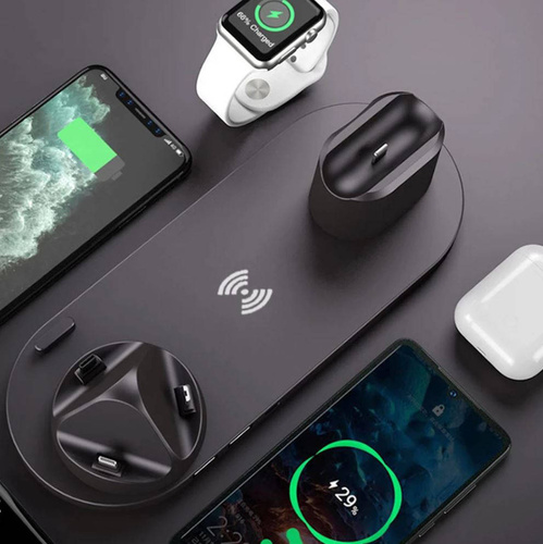 Qi-Dockingstation für Apple iPhone Airpods Watch | kabelloses Ladegerät 15W | 3 Stecker - USB-C / Lightning / Micro USB | WD-01