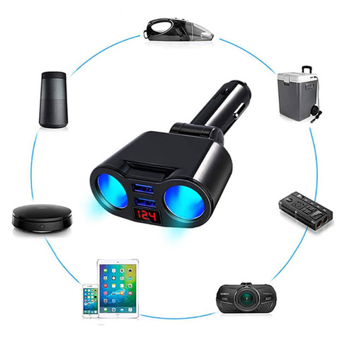 Zigarettenanzünder-Steckdose-Verteiler mit 2 USB-Anschlüssen 3.1A | Voltmeter | C10
