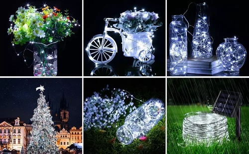 Solar-Girlande, Gartenleuchte zum Einstecken | 100 LED-Lichter, 10m | kaltweiß | FLD-100LED-WC