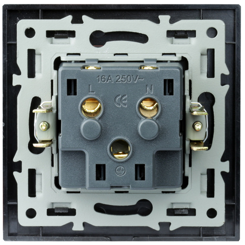 Einzelsteckdose mit Erdung F60 mit Rahmen | Schwarzes gehärtetes Glas | 230V | F60-SC80-1