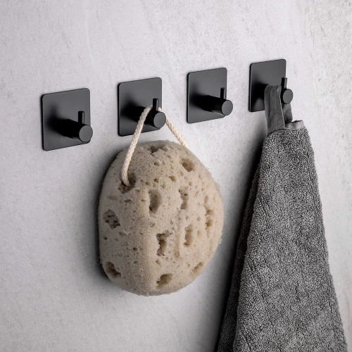 Schwarzer Kleiderhaken für Kleidung, Geschirrtücher, Handtücher | Selbstklebende Halterung für Küchenzubehör | BXG-4PCS-SCHWARZ