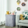 Grauer Wäschekorb | Bambus-Spielzeugkiste | Holzwäschekorb | Zweikammer-Wäschesammler für das Badezimmer | RYL-100L-GREY